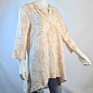 Soft Surroundings Roselyn Blush & Ivory Floral Print 3/4 Sleeve Flowy Tunic Top